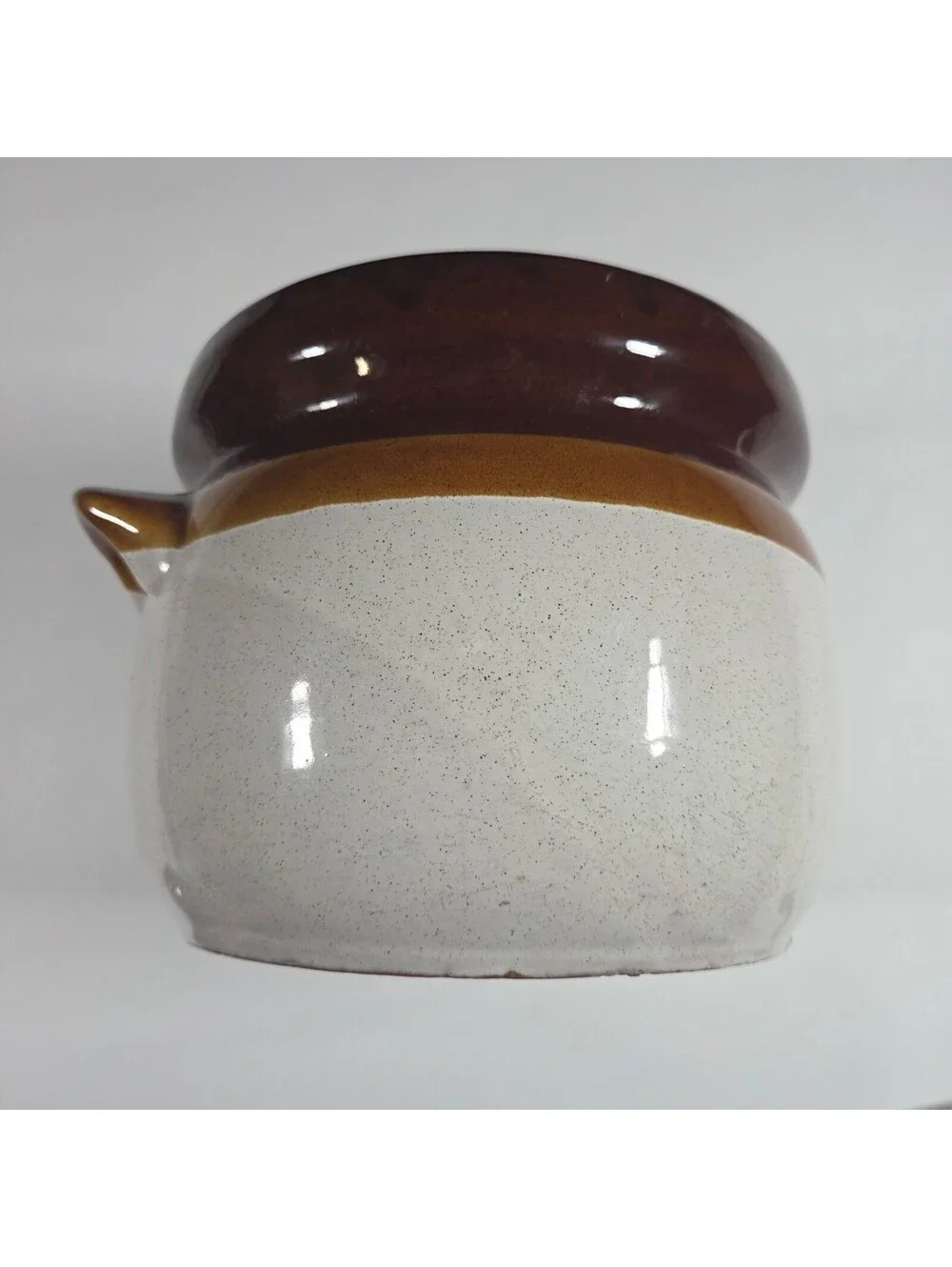 Vintage Ceramic Brown and Cream Covered Pot with Handles